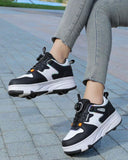 Girls’ Black and White Convertible 4-Wheel Roller Skate Shoes