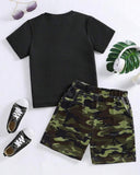 Summer Outfit - Camo Patchwork Design Breathable Short Sleeve Top And Camo Shorts