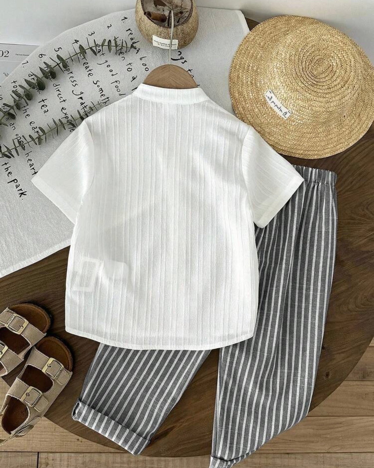 Young Boys 2-Piece Shirt & Black Striped Pants Set