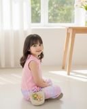 2pcs Girls’ Pink Knit Shirt & Ombre Plaid Pants