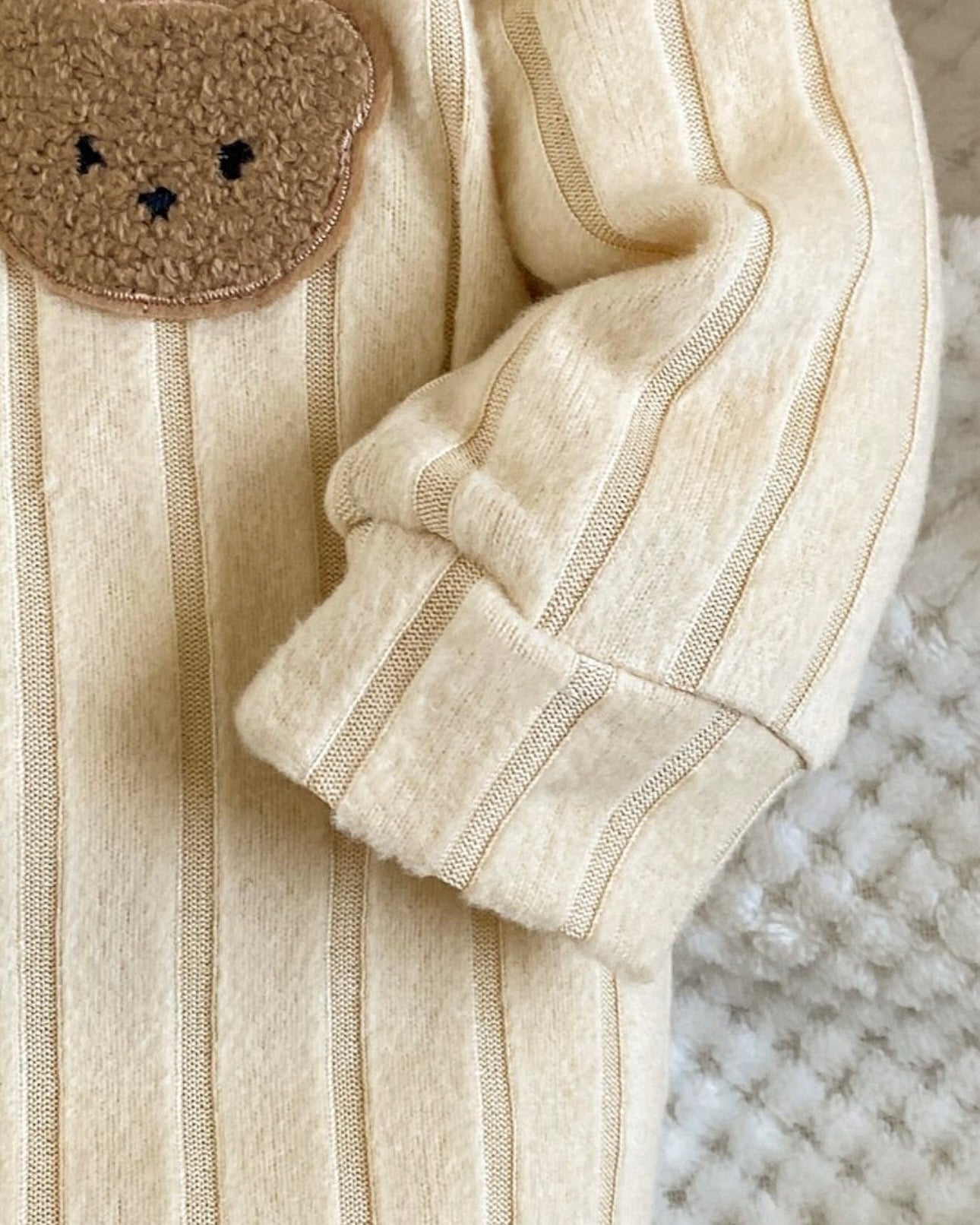 Newborn Winter Knitted Beige Ribbed Long Sleeve Romper With Hat