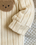 Newborn Winter Knitted Beige Ribbed Long Sleeve Romper With Hat