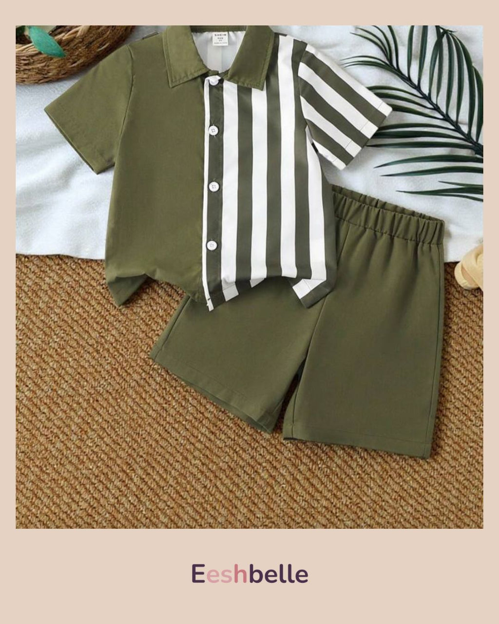 2pcs Young Boy Colorblock Striped Short Sleeve Shirt & Shorts Outfit