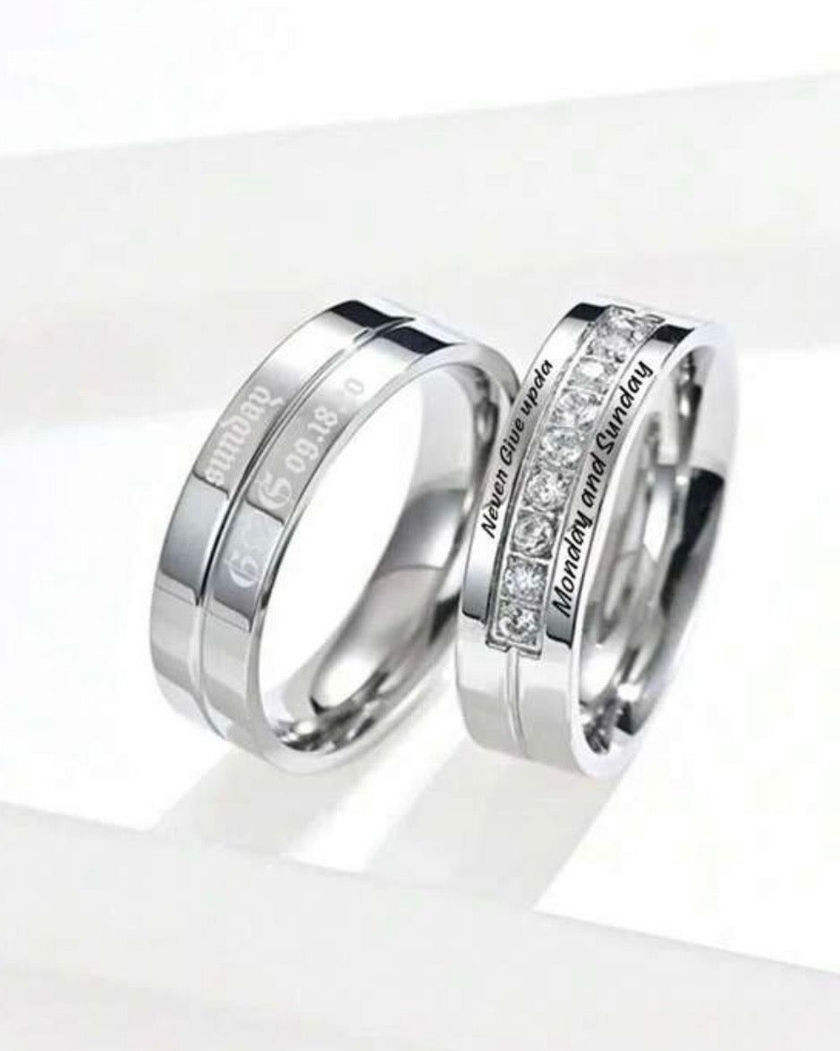 Custom Silver Premium Quality Inner and Outer Engraved Couple Rings