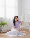 Tween Girl 2Pcs Outfit – Light Purple Faux Pearl Top & Floral Ruffle Skirt Set