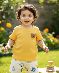 Baby Boy Bear Yellow Ribbed Summer Set