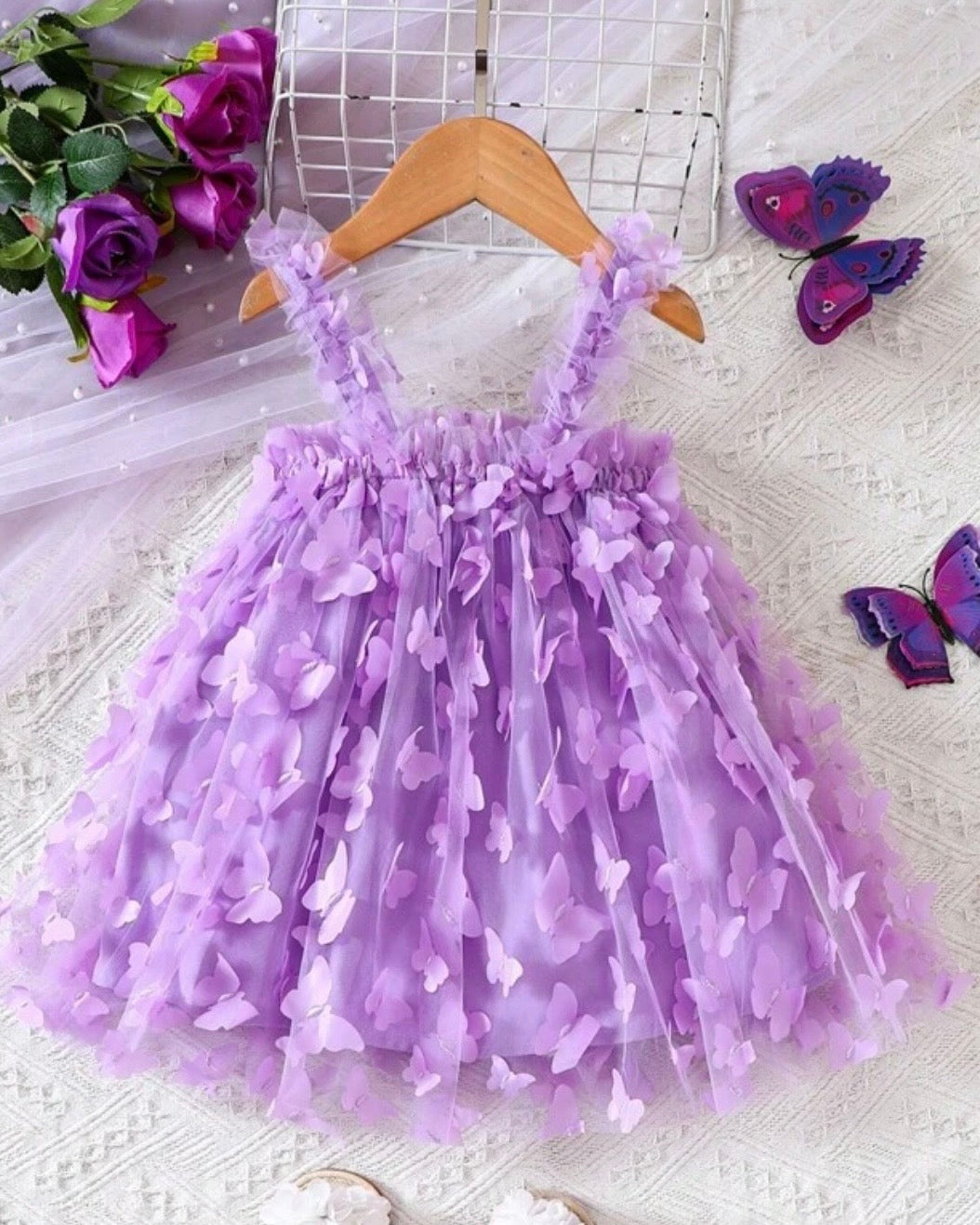 Baby Girl’s Purple Butterfly Applique Stylish Tiered Dress