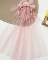 1pc Kids Deep Pink Bridal Hair Band With Crown Decor