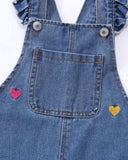 Girls Heart Embroidered Denim Overalls – Wide Leg Jumpsuit