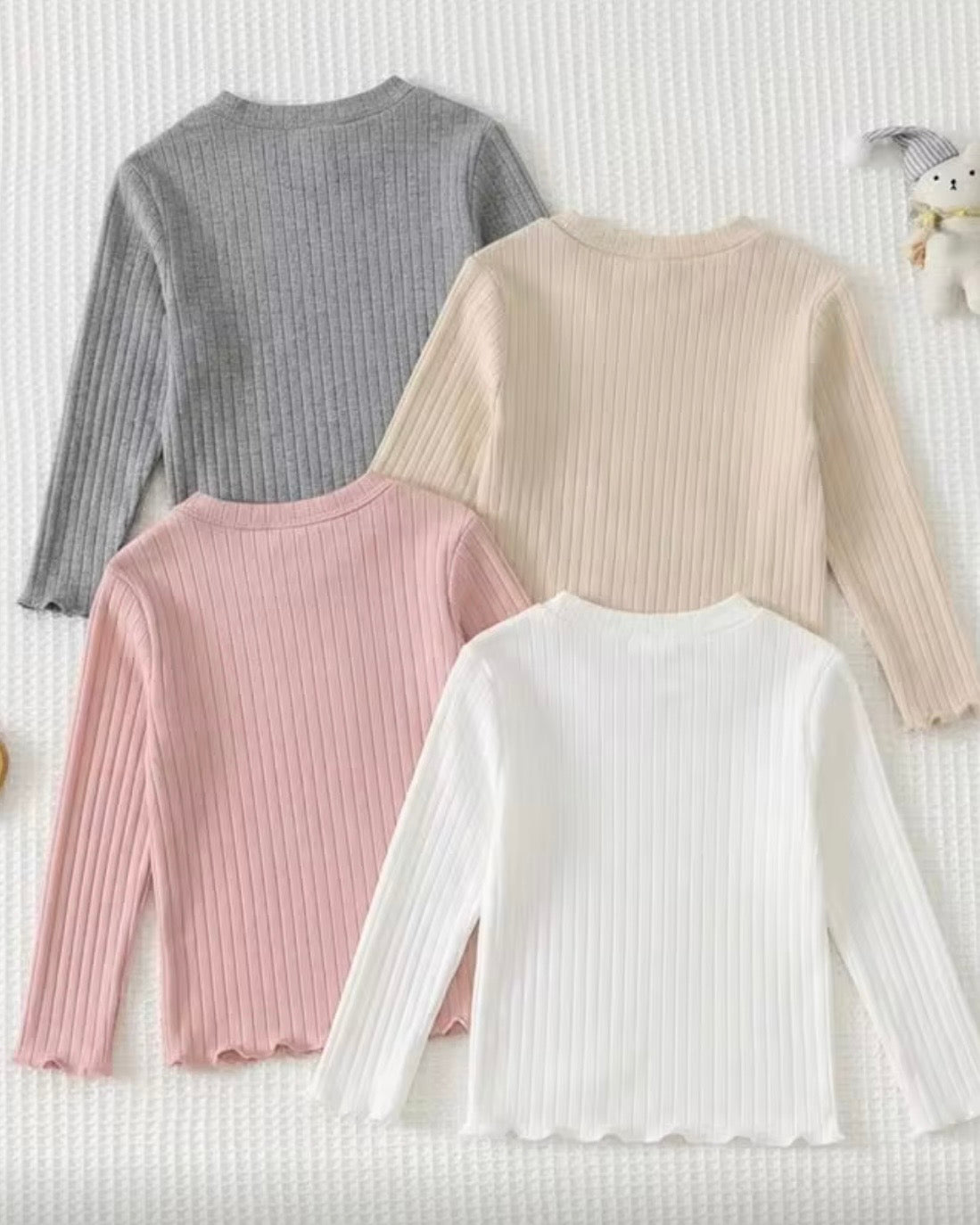 4-Piece Baby Girl Ribbed Knit Pastel Colours  Shirt Set
