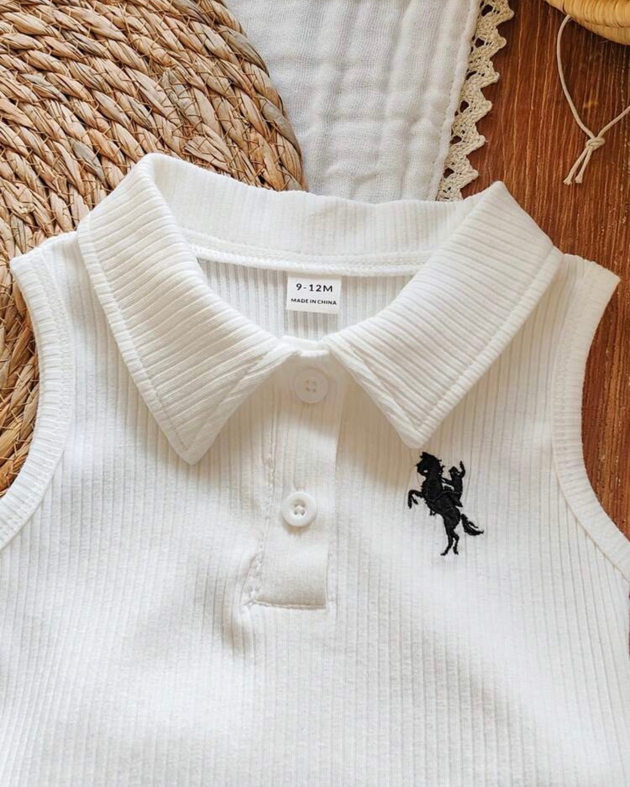 2pcs White Baby Girl Embroidery Sleeveless Top and Blue Striped Pleated Skirt