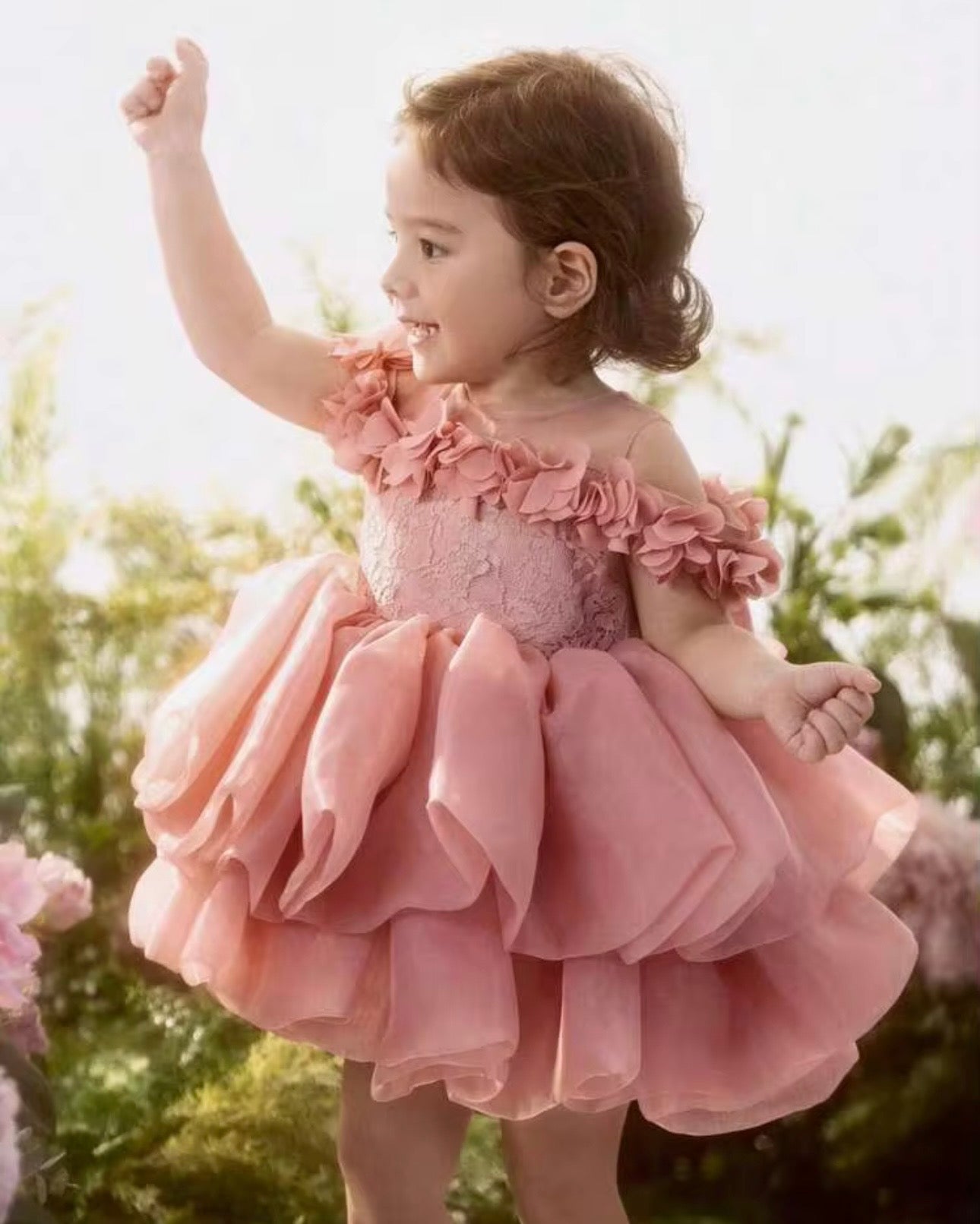 Baby Girl Pink 3D Flower Bow Puff Tulle Party Dress Princess Dress