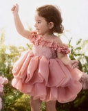 Baby Girl Pink 3D Flower Bow Puff Tulle Party Dress Princess Dress