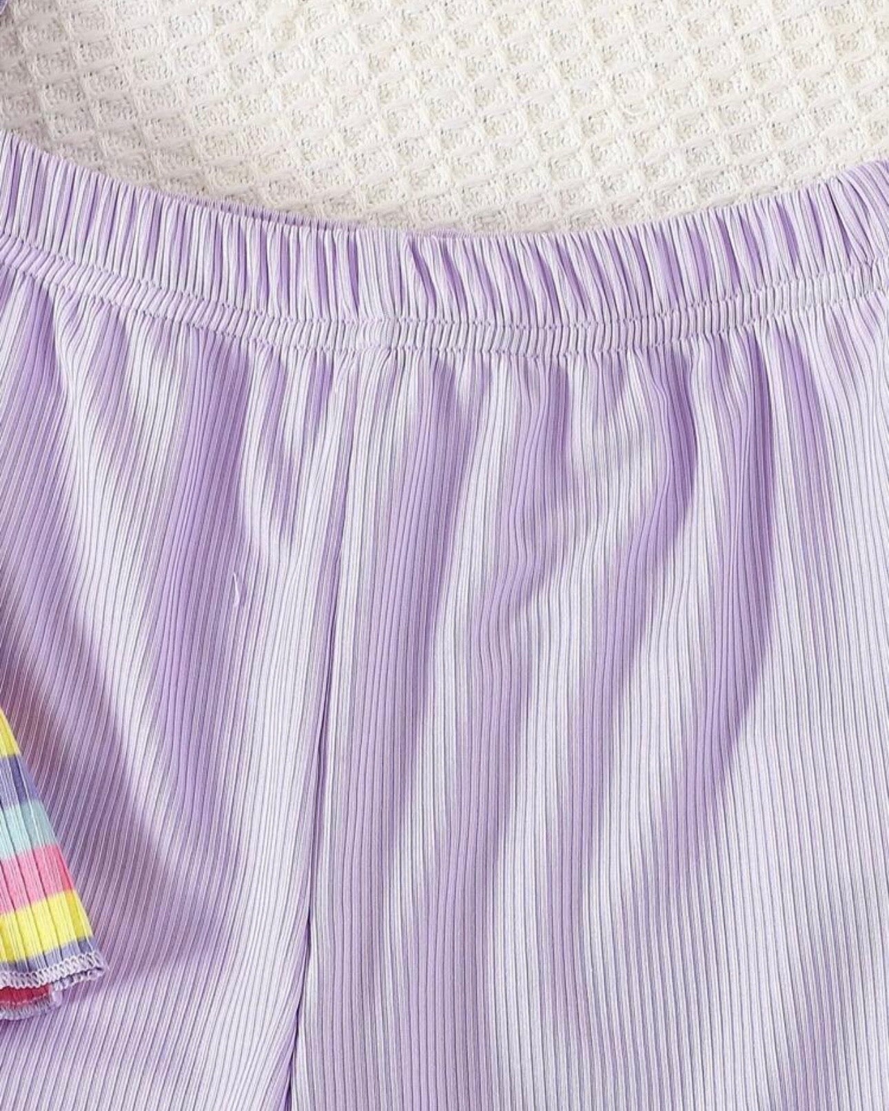 Kids Girl's Striped Purple Embroidered Flare Pants Set