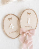 Baby Girl Milestone Wooden Photo Props with Pink Bow – Newborn to 12 Months