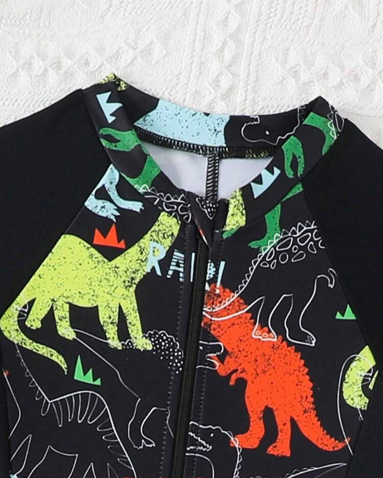Boys Black Animals Print Long Sleeve One-Piece Swimsuit & Hat
