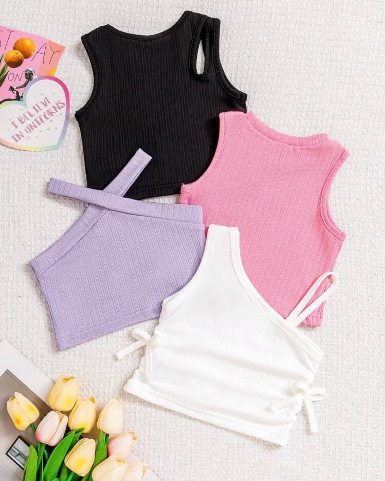 4pc Baby Girl Summer Outfit Set – Multicolor Tank Tops