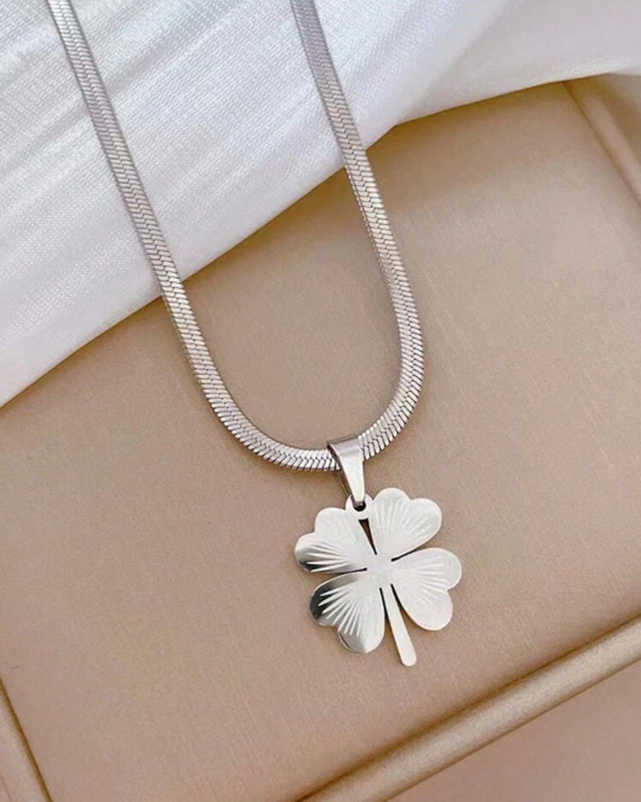 Silver Four-Leaf Clover Pendant Necklace