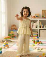 2pcs Yellow Ruffle Trim Camisole & Wide Leg Pants