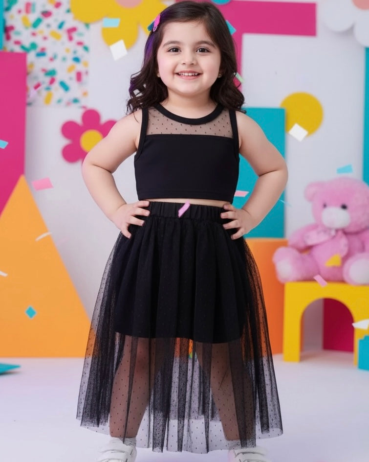 Baby Girl Mesh Insert Tank Top & Mesh Overlay Shorts Set – Summer 2PCS Outfit