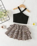 Baby Girl Black & White Leopard Print Dress Set – Korean Style Cross Strap Cake Dress