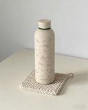 500ml Beige Rose Floral Insulated Stainless Steel Water Bottle