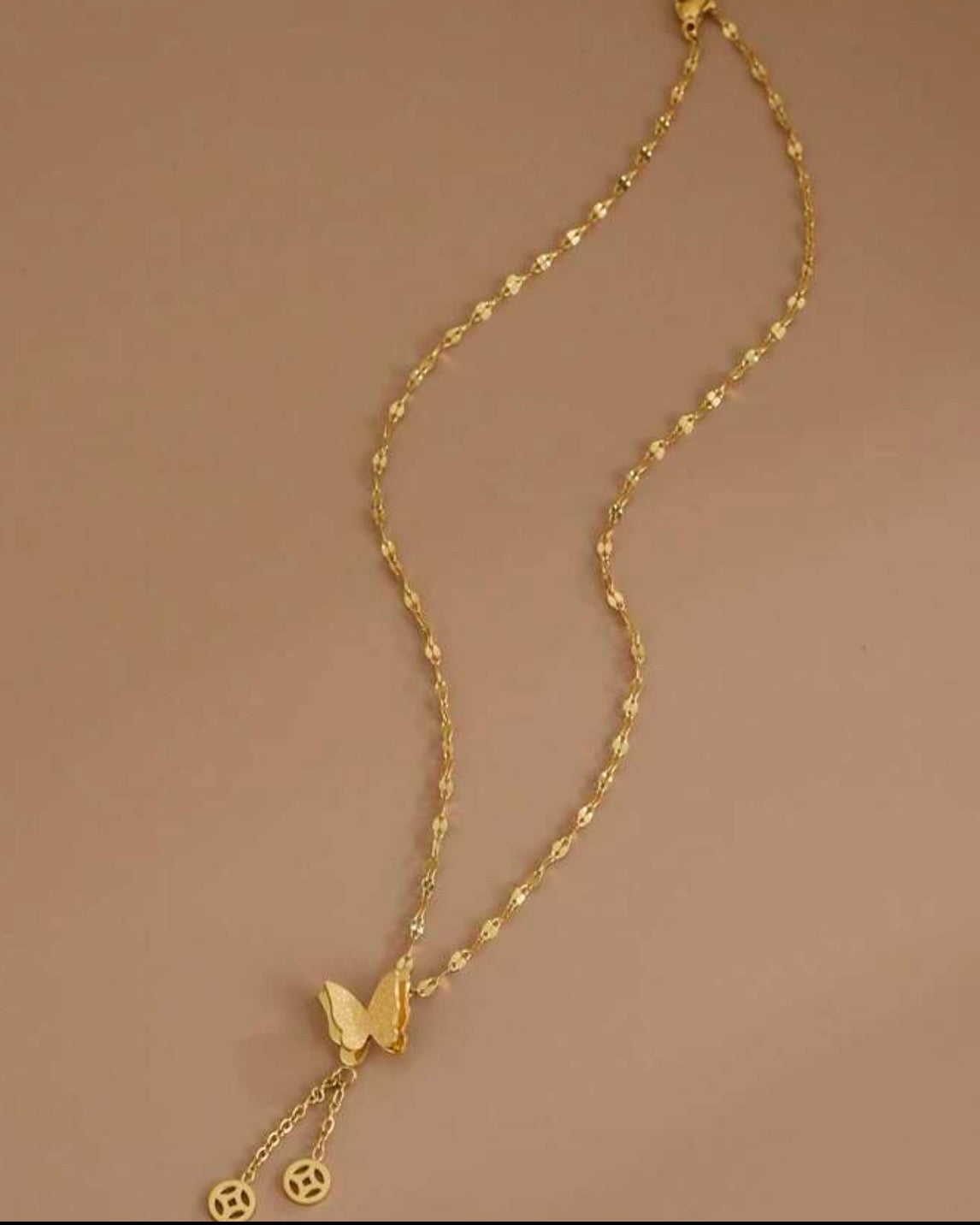1pc Elegant Butterfly Tassel Pendant Stainless Steel Necklace