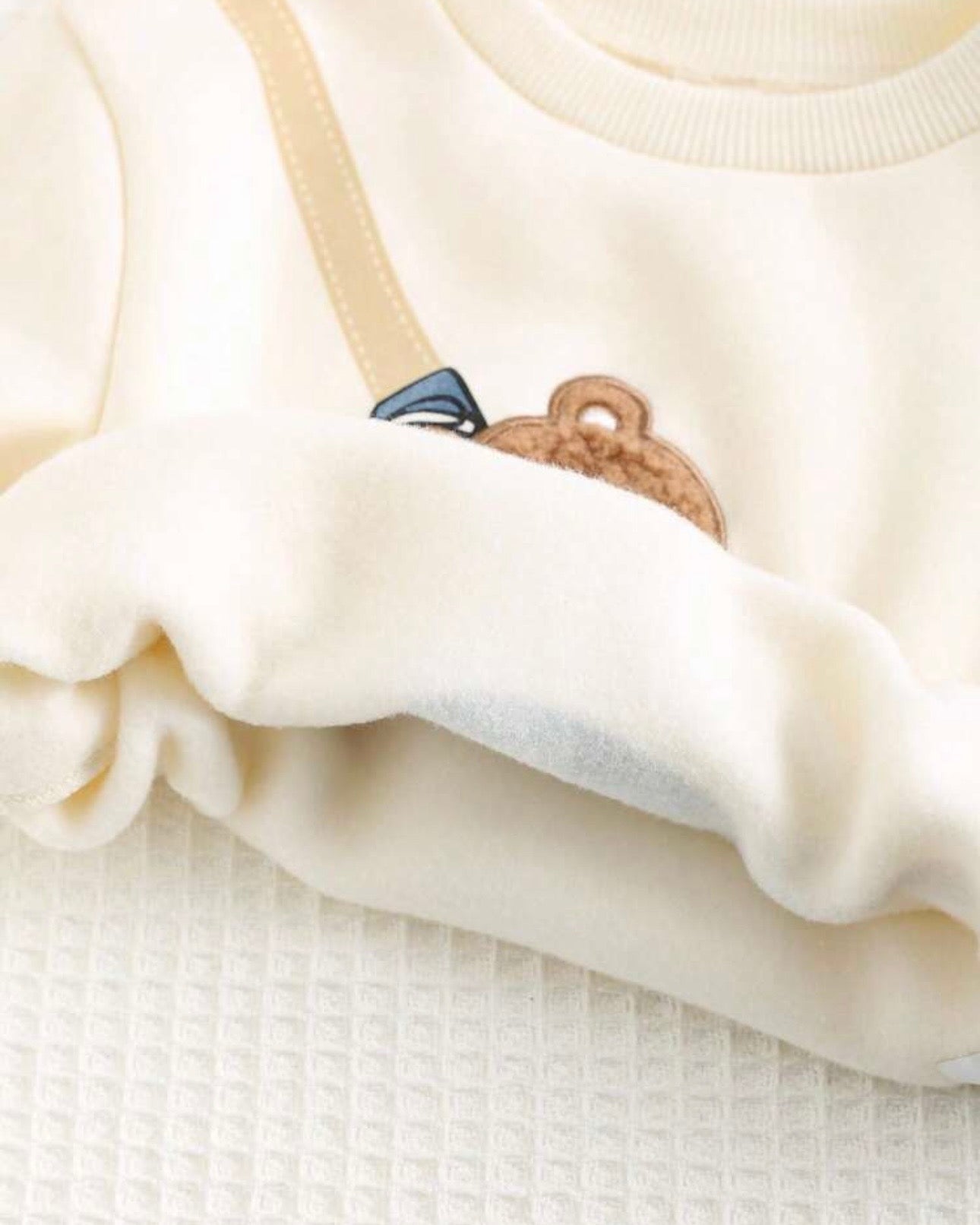 2pcs Baby Boy Bear Round Neck Hoodie And Dusty Blue Pants Set