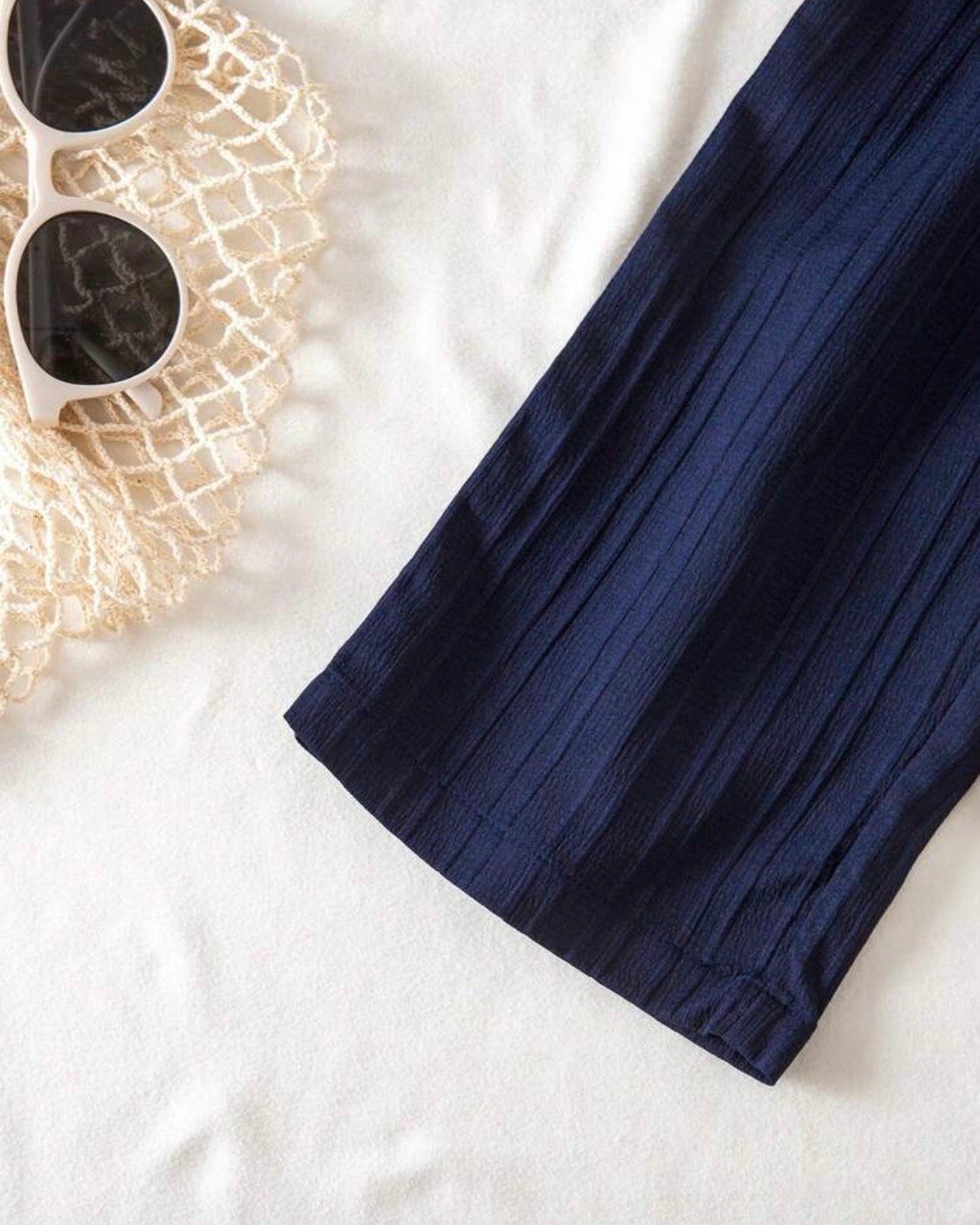 2pcs Blue Ruffle Trim Camisole & Wide Leg Pants
