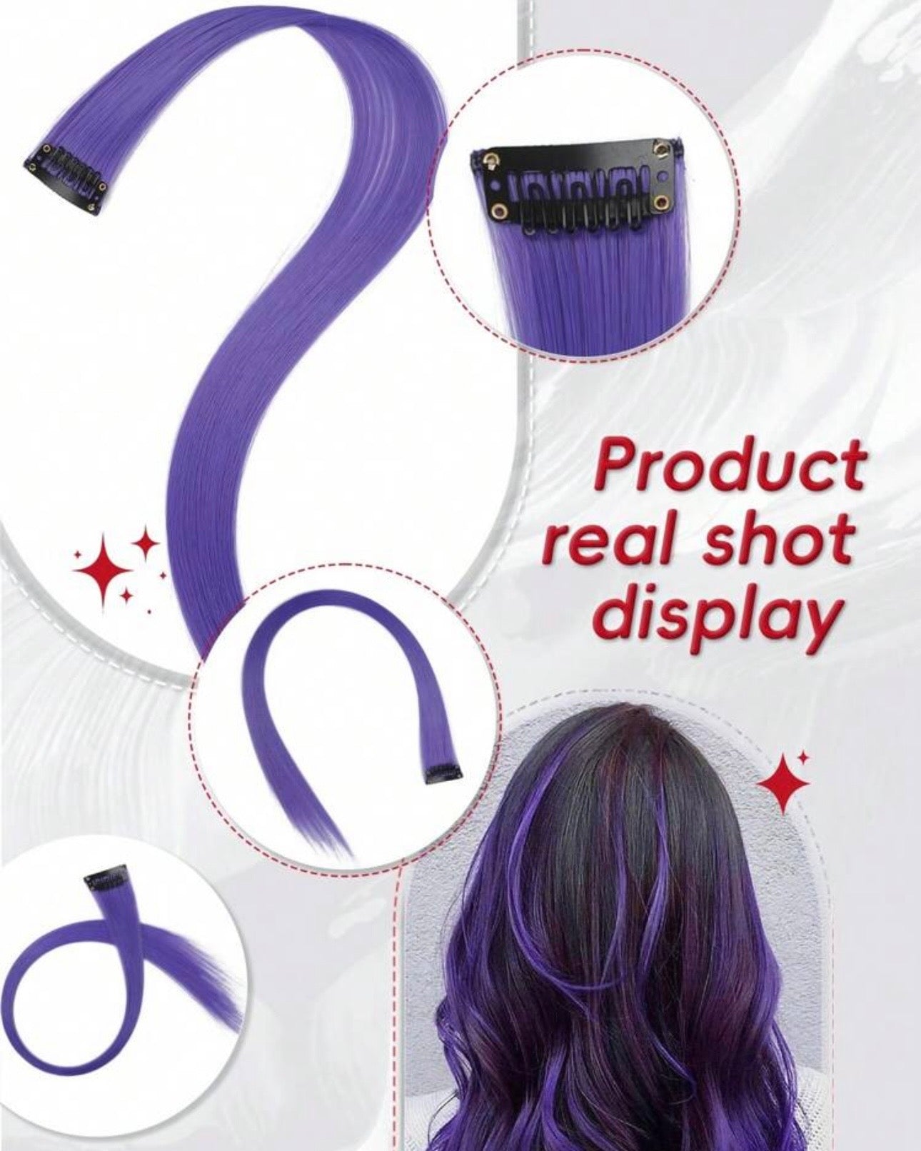 💜 10 Pcs 20-Inch Purple Clip-In Hair Extensions