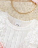 Ribbed Patchwork 3D Bowknot Pink Bodysuit Dress With Headband
