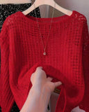 Casual Loose Solid Color Hollow Out Slouchy Semi-Sheer Thin Knit Top (6 Colours)