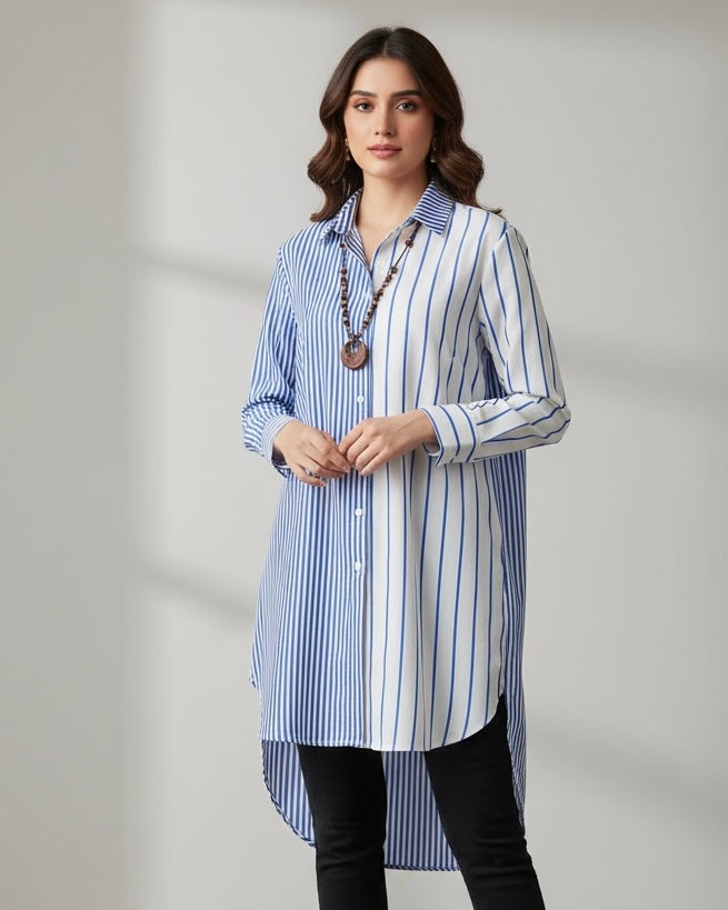 Plus Size Women Striped Full Sleeve Loose Shirt - Fall