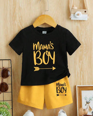Mama’s Boy Printed Short Sleeve T-Shirt And Yellow Shorts