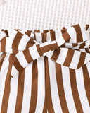 2pc Brown Baby Girl Summer Knot Hem Tank Top & Striped Belted Shorts Set
