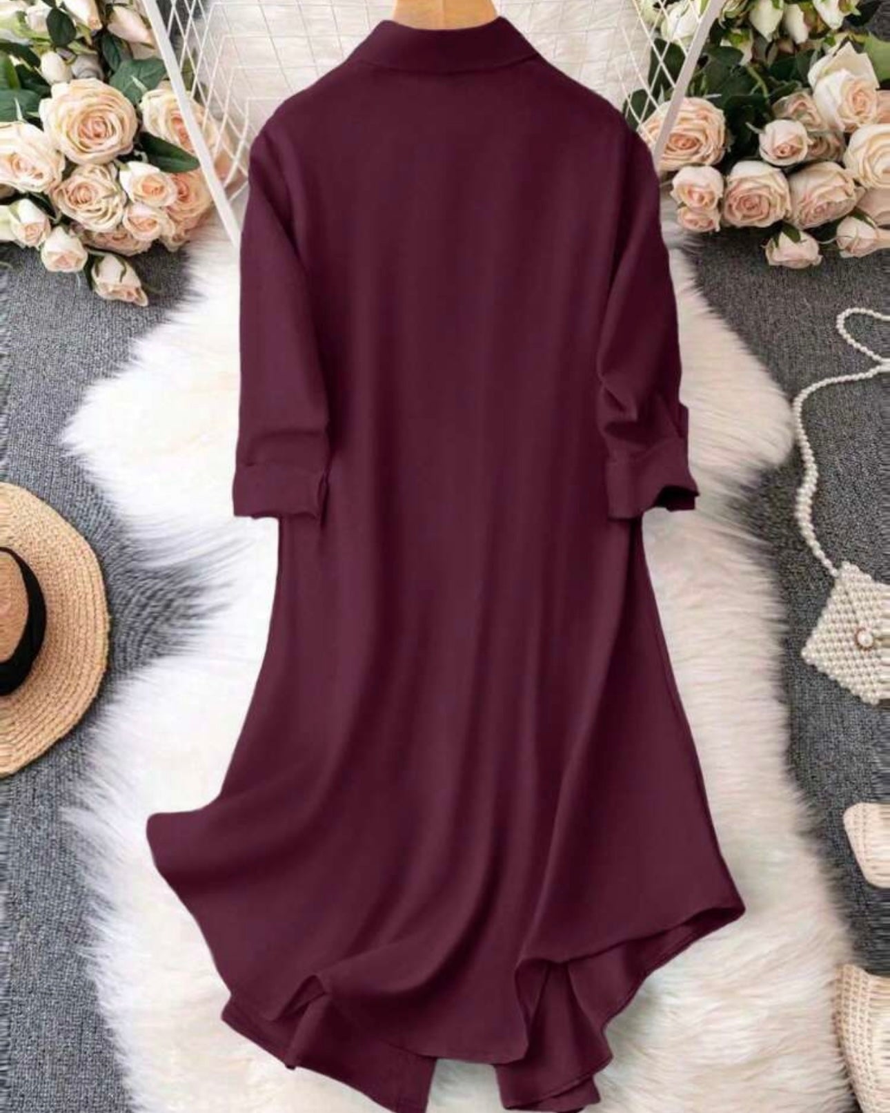Women's Casual Everyday Loose Meroon Color Shirt Dress