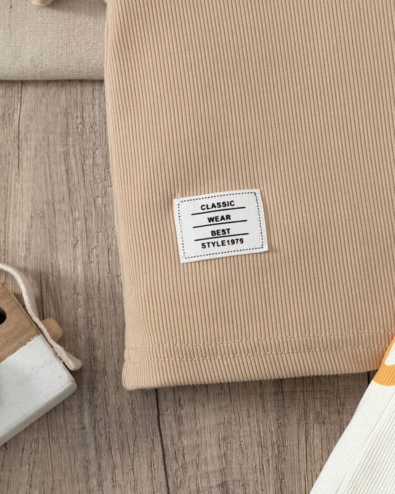 Baby Boy Bear Beige Ribbed Summer Set