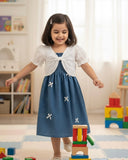 2pcs Blue Spaghetti Strap Overall Dress with Ruffle Sleeve Top