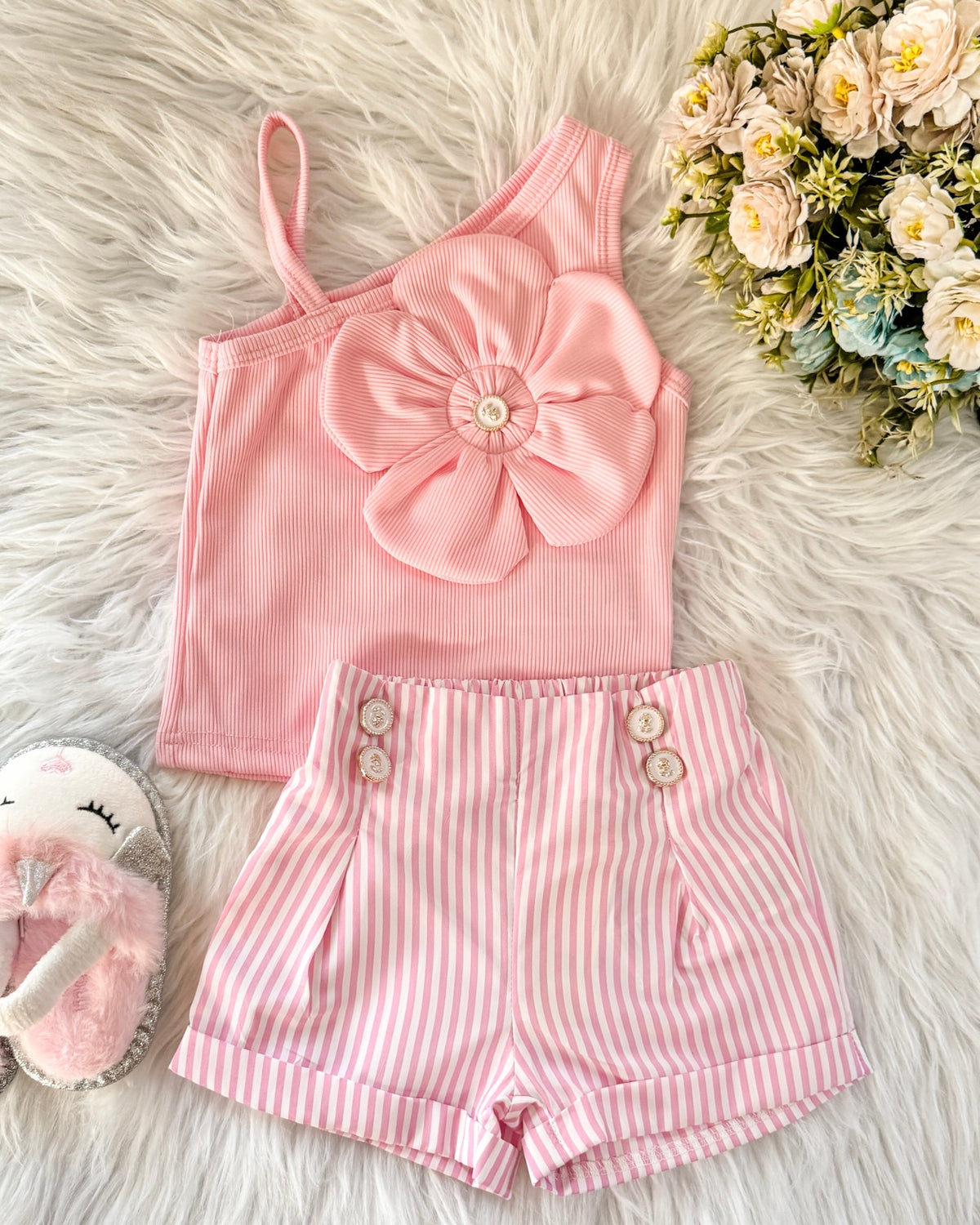 Pink Strap Top and Shorts Set