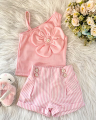 Pink Strap Top and Shorts Set