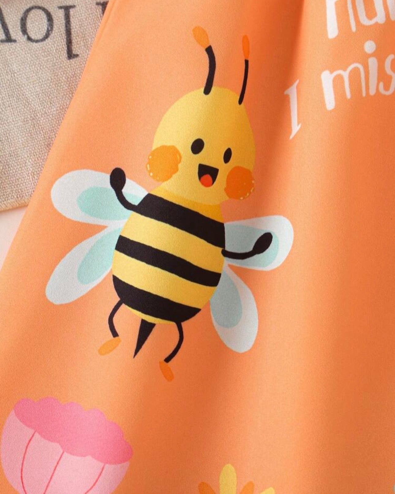 Baby Girl Orange Floral & Honey Bee Print Suspender Dress with Bow