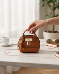 Mini Orange Brown PU Leather Bag - Bag Charm