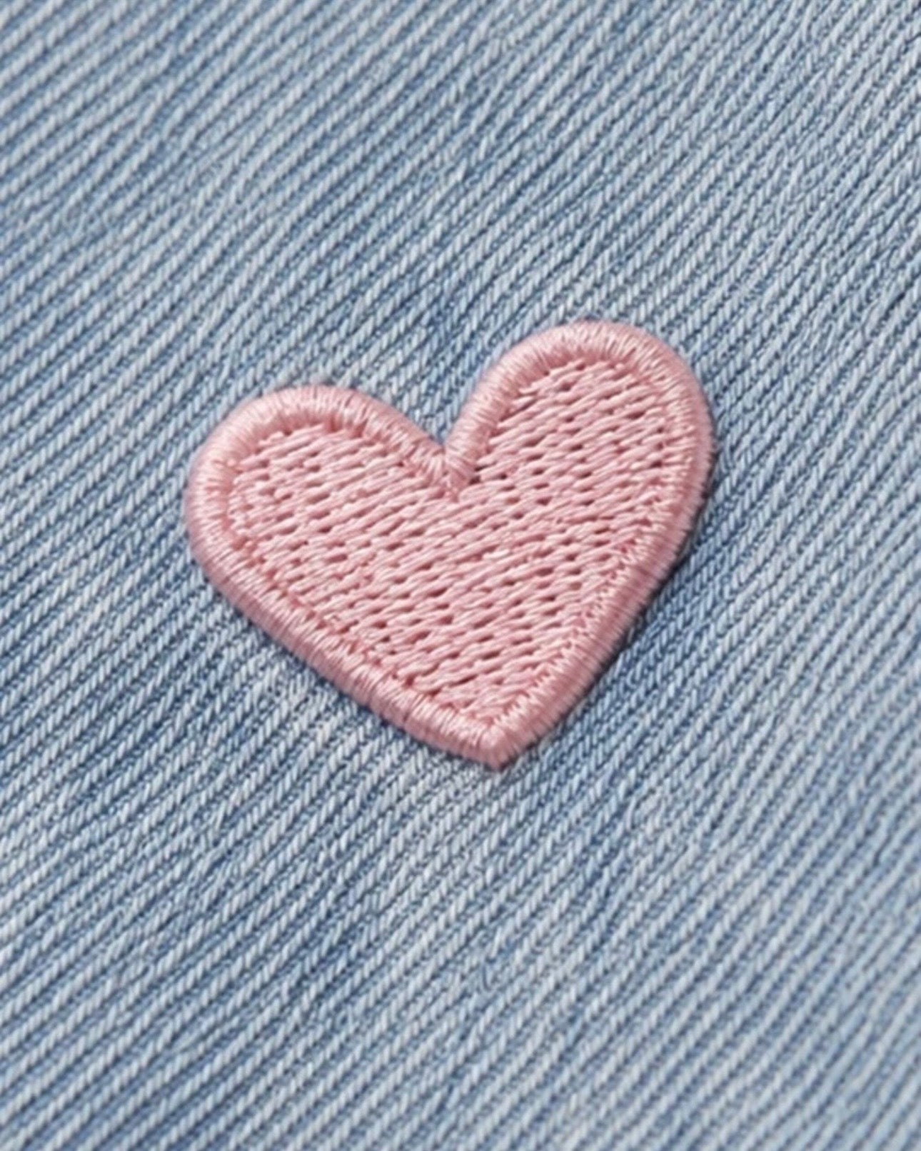 Girls Light Blue Denim Jumpsuit with Pink Heart Embroidery & Bow