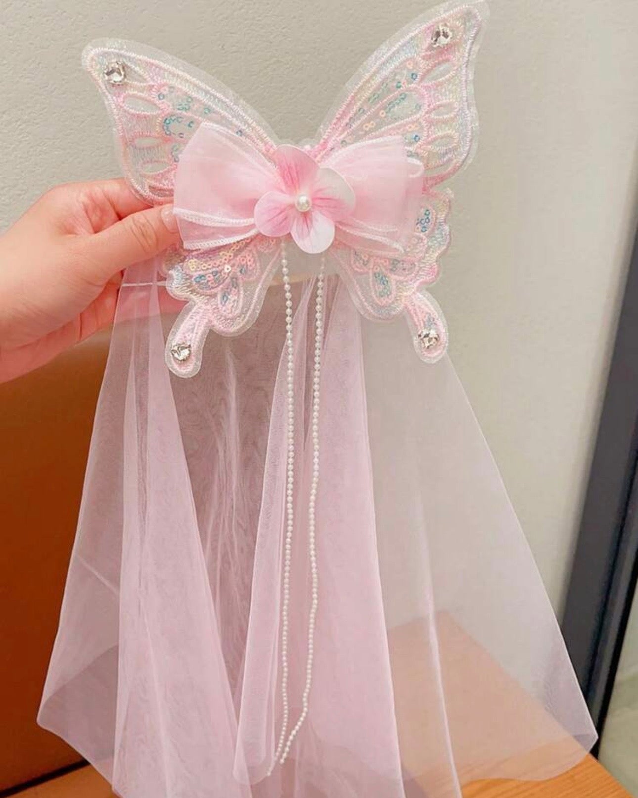 1pc Girls Fairy-Style Colorful Pearl Puff Tulle Bow Ribbon Hair Clip (3 Colors)