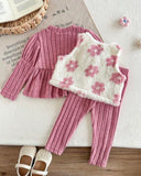 Baby Girls Pink Dress, Vest Jacket & Pants 3-Piece Outfit Set