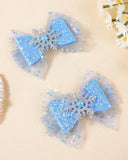 2pcs Elsa Ice Blue Bow Mesh Hair Clips