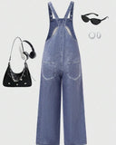 Girls' One-Piece Floral Denim Overalls