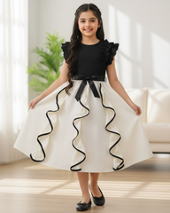 Girl Black and White Ruffle Trim Sleeveless Elegant Dress
