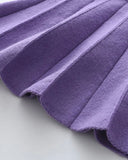 Girls' Purple Long Sleeve Fruit Pom Pom Decorated Sweater And Pleated Skirt