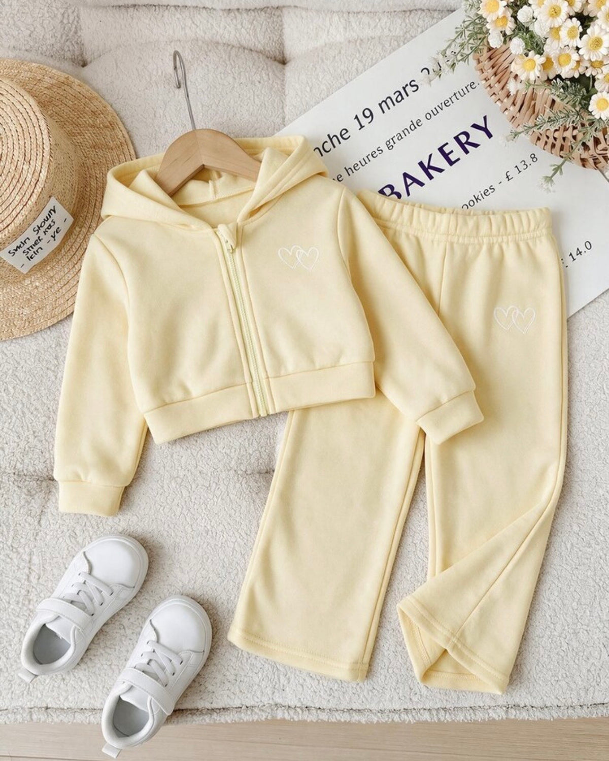 Baby Girl Yellow Knit Hooded Jacket & Pants Set